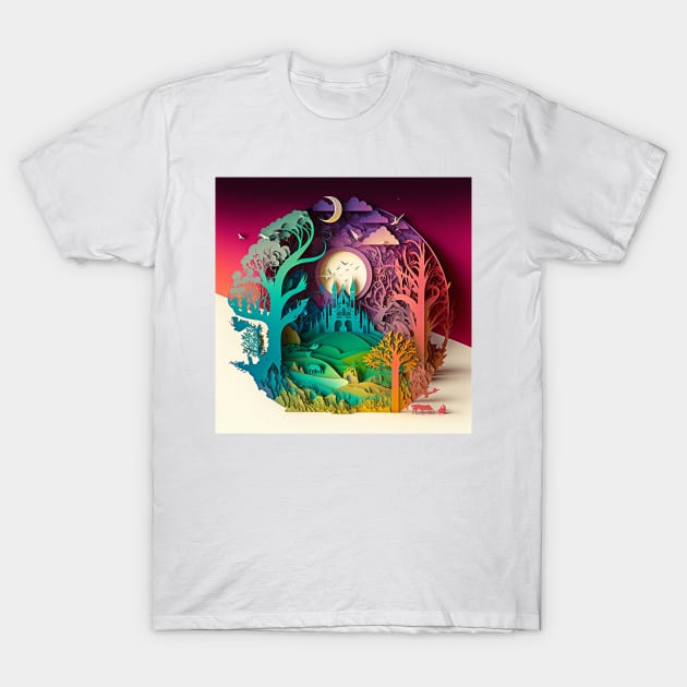 3D Effect Papercut Art - Fairytale Scene T-Shirt by TheArtfulAI